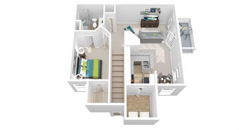 a floor plan of a house with stairs and a bedroom